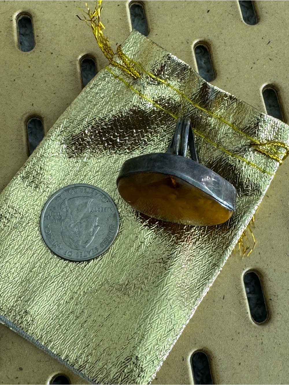 Large vintage sterling silver genuine butterscotch Baltic amber ring size 7 - Picture 8 of 10